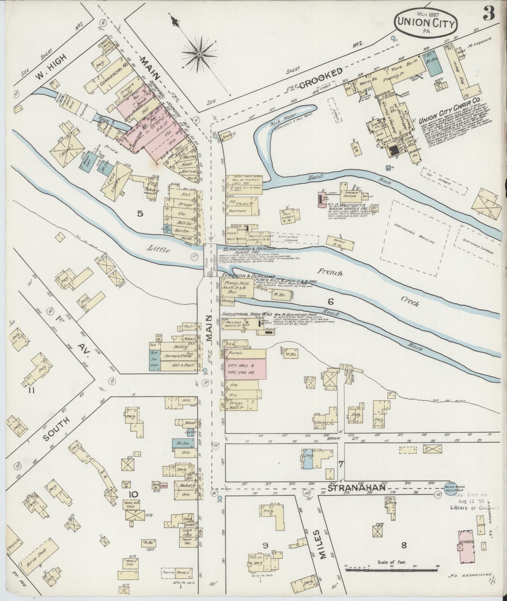 Sanborn Fire Insurance Map from Union City, Erie County, Pennsylvania (1887), Sheet #0003 - Historic Sanborn Fire Insurance Map Print, vintage old map wall art, antique decor, genealogy gift, Pennsylvania Pennsylvania map