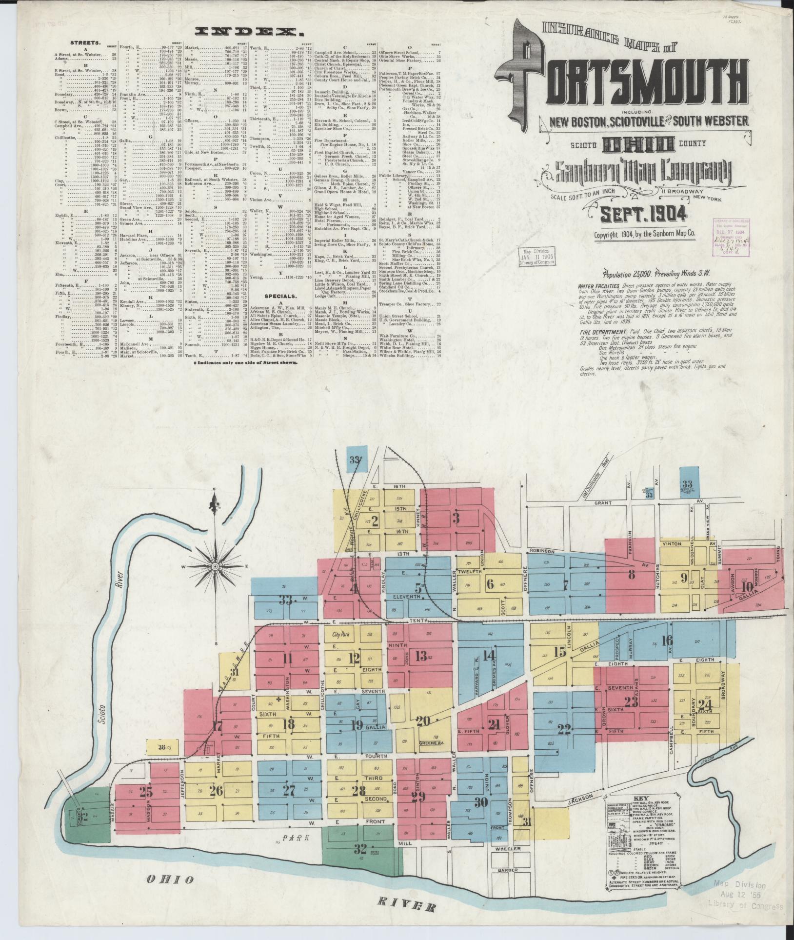 Sanborn Fire Insurance Map from Portsmouth, Scioto County, Ohio (1904), Sheet #0001 - Complete Map Set gallery image, historic Sanborn map, vintage wall art, Ohio Ohio