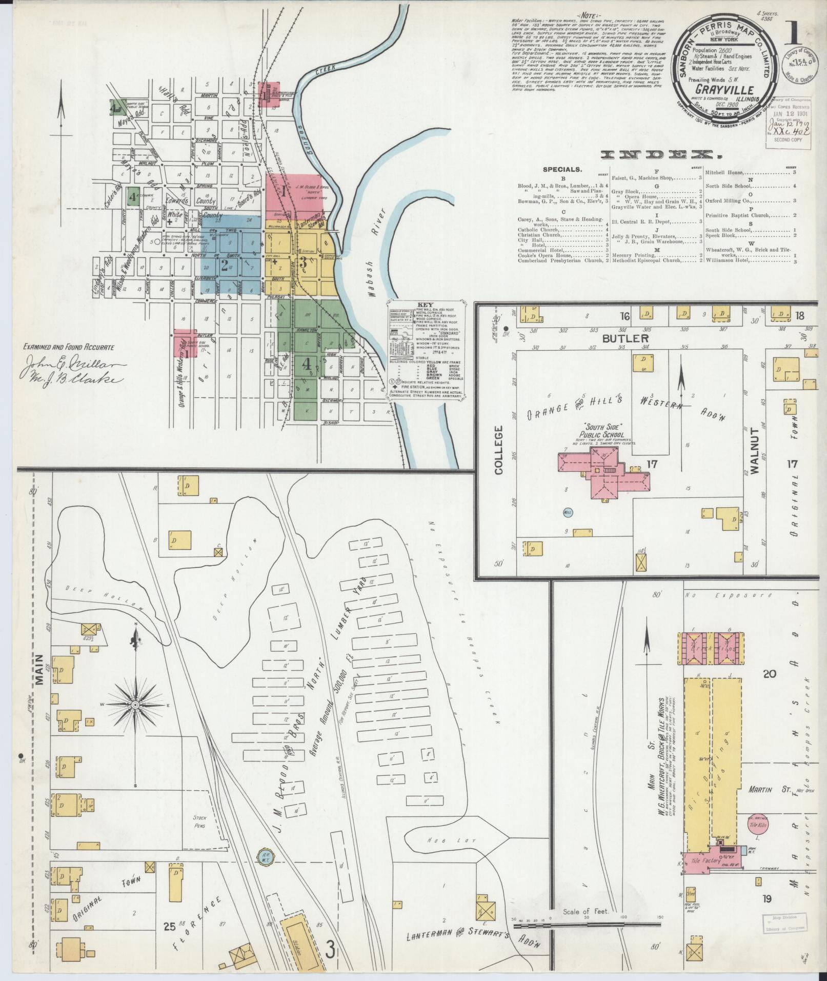 Sanborn Fire Insurance Map from Grayville, White And Edwards Counties, Illinois (1900), Sheet #0001 - Historic Sanborn Fire Insurance Map Print, vintage old map wall art, antique decor, genealogy gift, Illinois Illinois map