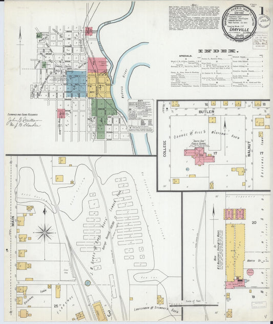Sanborn Fire Insurance Map from Grayville, White And Edwards Counties, Illinois (1900), Sheet #0001 - Historic Sanborn Fire Insurance Map Print, vintage old map wall art, antique decor, genealogy gift, Illinois Illinois map