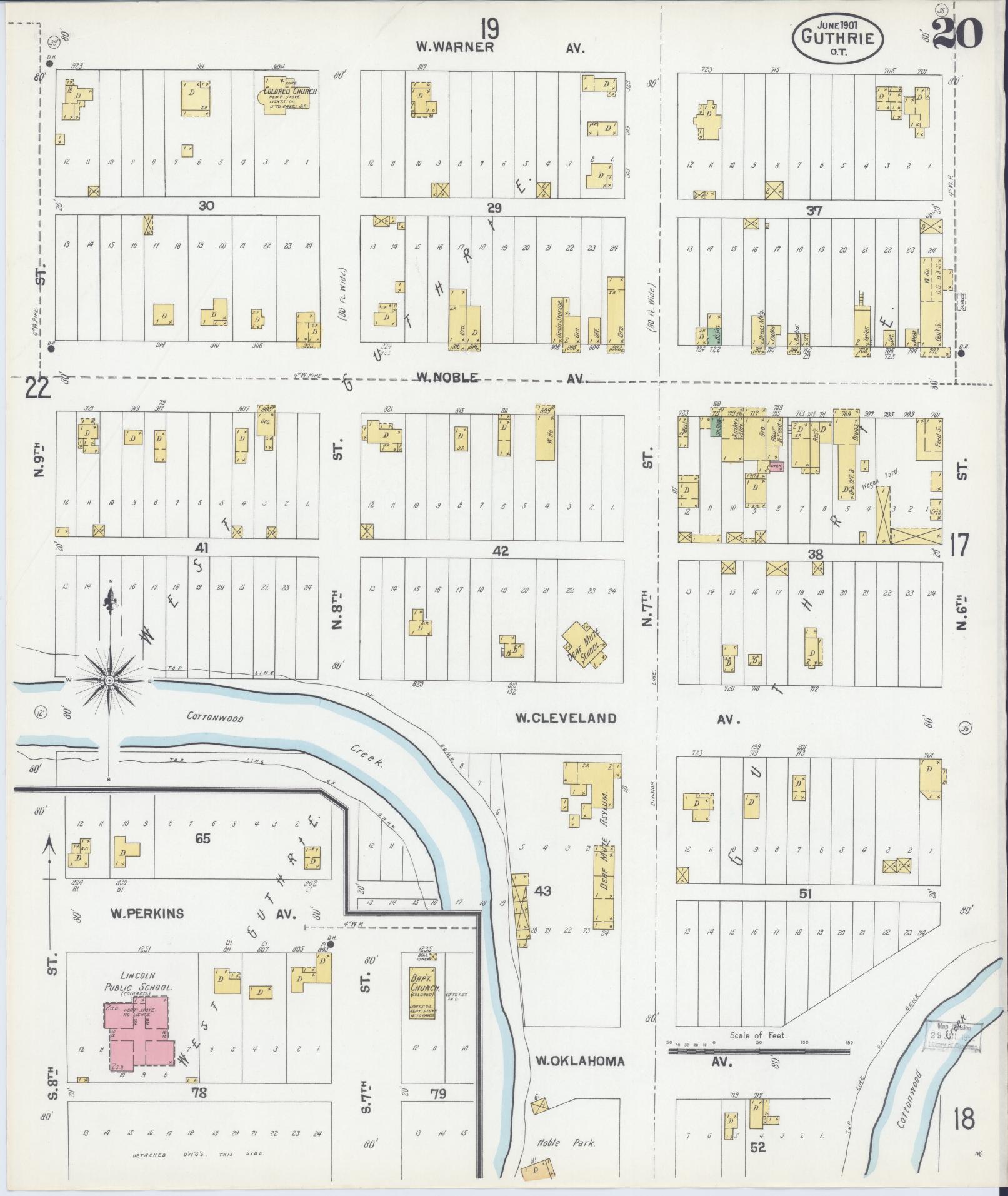 Sanborn Fire Insurance Map from Guthrie, Logan County, Oklahoma (1901), Sheet #0020 - Historic Sanborn Fire Insurance Map Print, vintage old map wall art, antique decor, genealogy gift, Oklahoma Oklahoma map