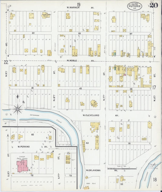Sanborn Fire Insurance Map from Guthrie, Logan County, Oklahoma (1901), Sheet #0020 - Historic Sanborn Fire Insurance Map Print, vintage old map wall art, antique decor, genealogy gift, Oklahoma Oklahoma map