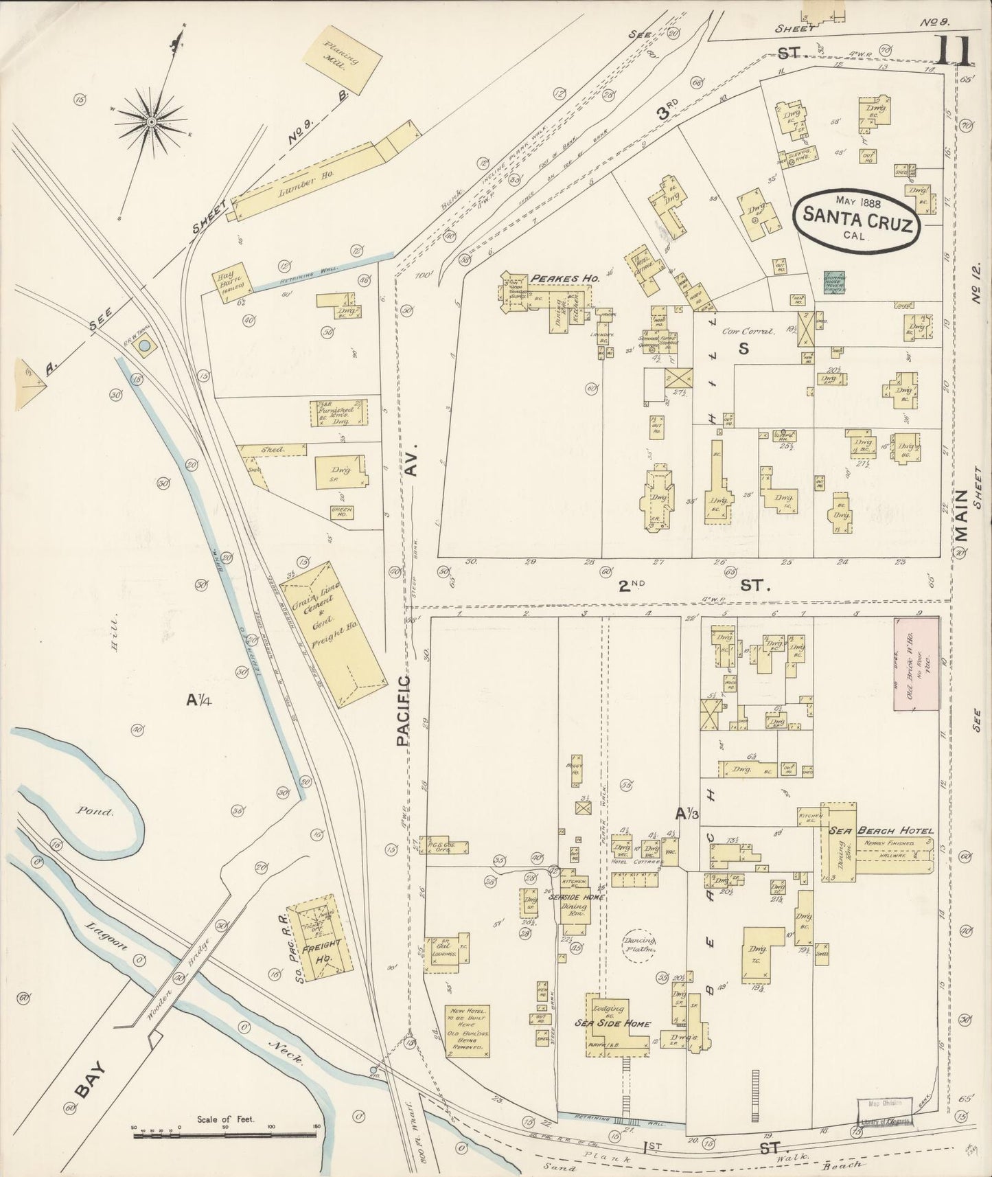 Sanborn Fire Insurance Map from Santa Cruz, Santa Cruz County, California (1888), Sheet #0011 - Complete Map Set gallery image, historic Sanborn map, vintage wall art, California California