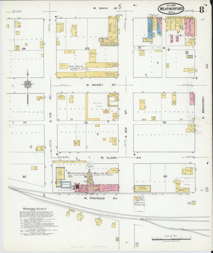 Sanborn Fire Insurance Map from Weatherford, Custer County, Oklahoma (1918), Sheet #0008 - Complete Map Set gallery image, historic Sanborn map, vintage wall art, Oklahoma Oklahoma