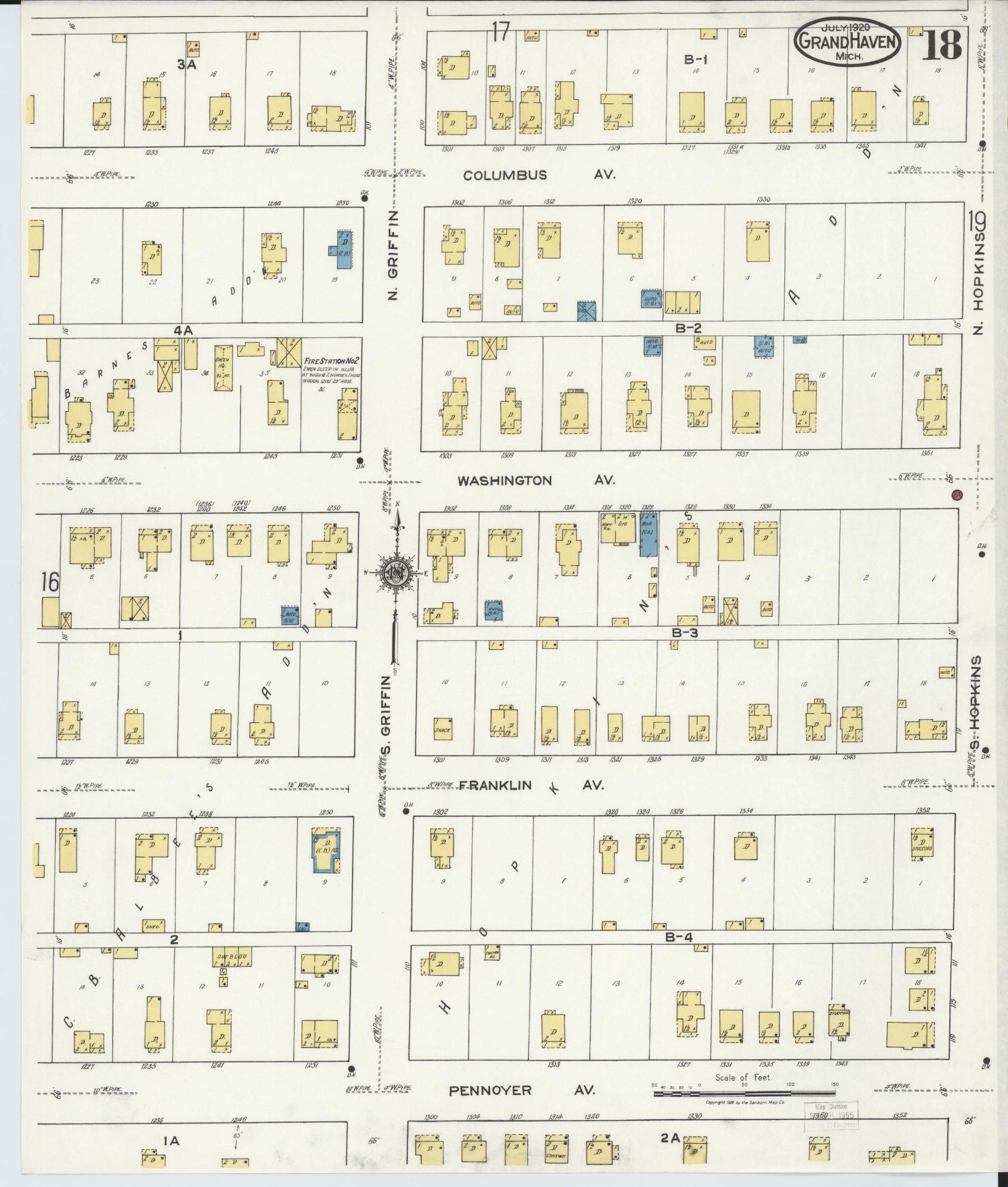 Sanborn Fire Insurance Map from Grand Haven, Ottawa County, Michigan (1920), Sheet #0018 - Historic Sanborn Fire Insurance Map Print, vintage old map wall art, antique decor, genealogy gift, Michigan Michigan map