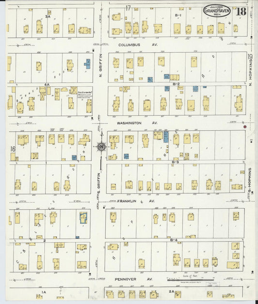 Sanborn Fire Insurance Map from Grand Haven, Ottawa County, Michigan (1920), Sheet #0018 - Historic Sanborn Fire Insurance Map Print, vintage old map wall art, antique decor, genealogy gift, Michigan Michigan map
