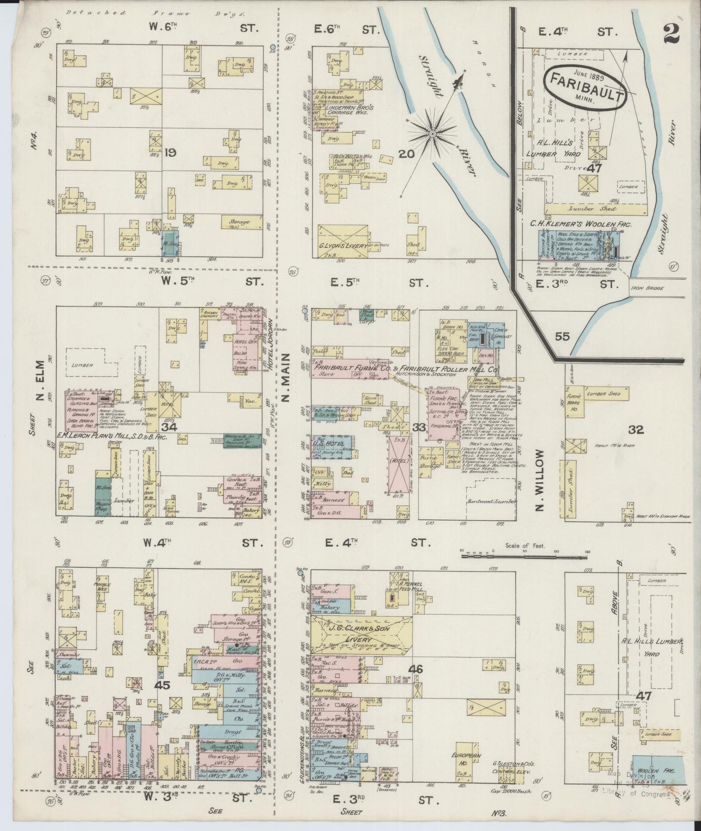 Sanborn Fire Insurance Map from Faribault, Rice County, Minnesota (1889), Sheet #0002 - Historic Sanborn Fire Insurance Map Print, vintage old map wall art, antique decor, genealogy gift, Minnesota Minnesota map