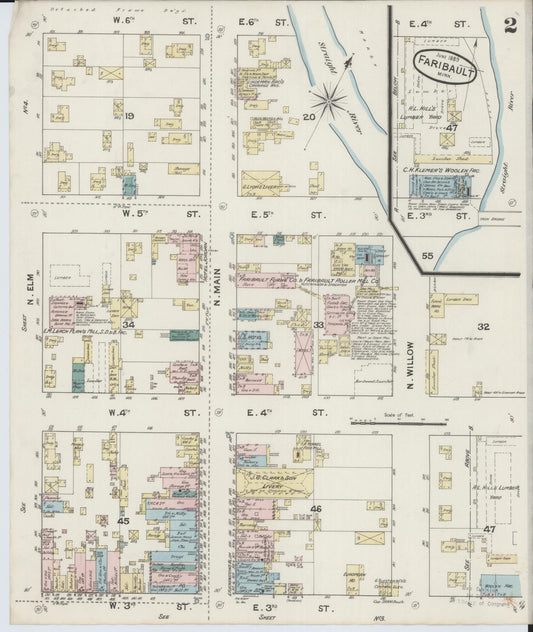 Sanborn Fire Insurance Map from Faribault, Rice County, Minnesota (1889), Sheet #0002 - Historic Sanborn Fire Insurance Map Print, vintage old map wall art, antique decor, genealogy gift, Minnesota Minnesota map