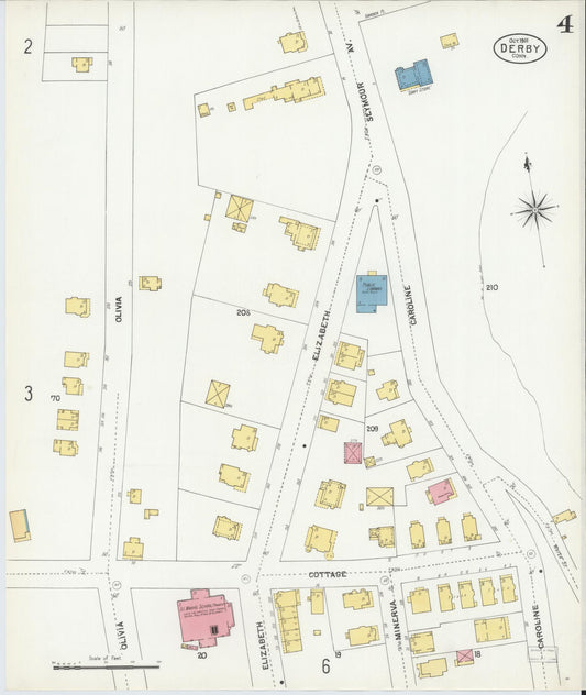 Sanborn Fire Insurance Map from Derby, New Haven County, Connecticut (1901), Sheet #0004 - Historic Sanborn Fire Insurance Map Print, vintage old map wall art, antique decor, genealogy gift, Connecticut Connecticut map
