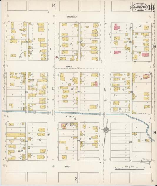 Sanborn Fire Insurance Map from Laramie, Albany County, Wyoming (1912), Sheet #0018 - Historic Sanborn Fire Insurance Map Print, vintage old map wall art, antique decor, genealogy gift, Wyoming Wyoming map