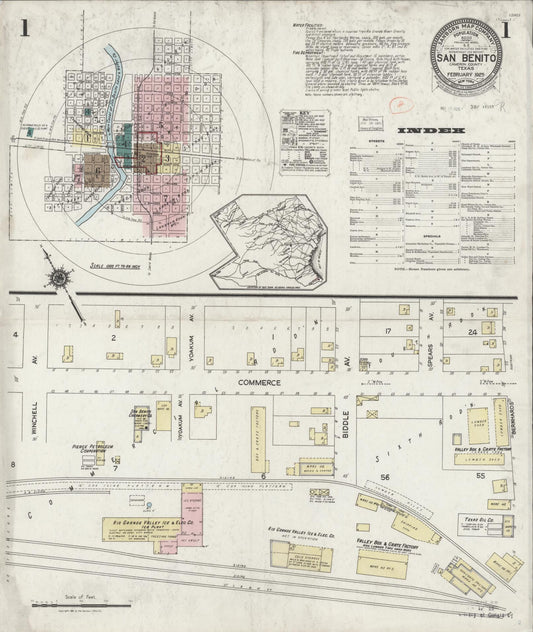 Sanborn Fire Insurance Map from San Benito, Cameron County, Texas (1925), Sheet #0001 - Historic Sanborn Fire Insurance Map Print, vintage old map wall art, antique decor, genealogy gift, Texas Texas map