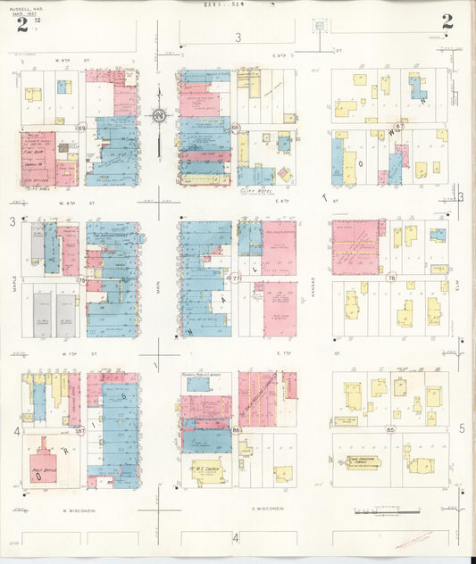 Sanborn Fire Insurance Map from Russell, Russell County, Kansas (1942), Sheet #0002 - Historic Sanborn Fire Insurance Map Print, vintage old map wall art, antique decor, genealogy gift, Kansas Kansas map
