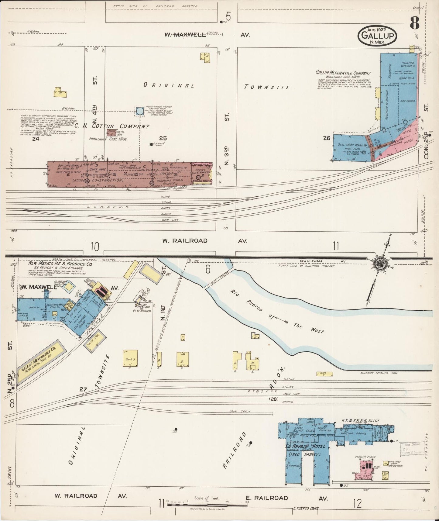 Sanborn Fire Insurance Map from Gallup, Mckinley County, New Mexico (1922), Sheet #0008 - Complete Map Set gallery image, historic Sanborn map, vintage wall art, New Mexico New Mexico