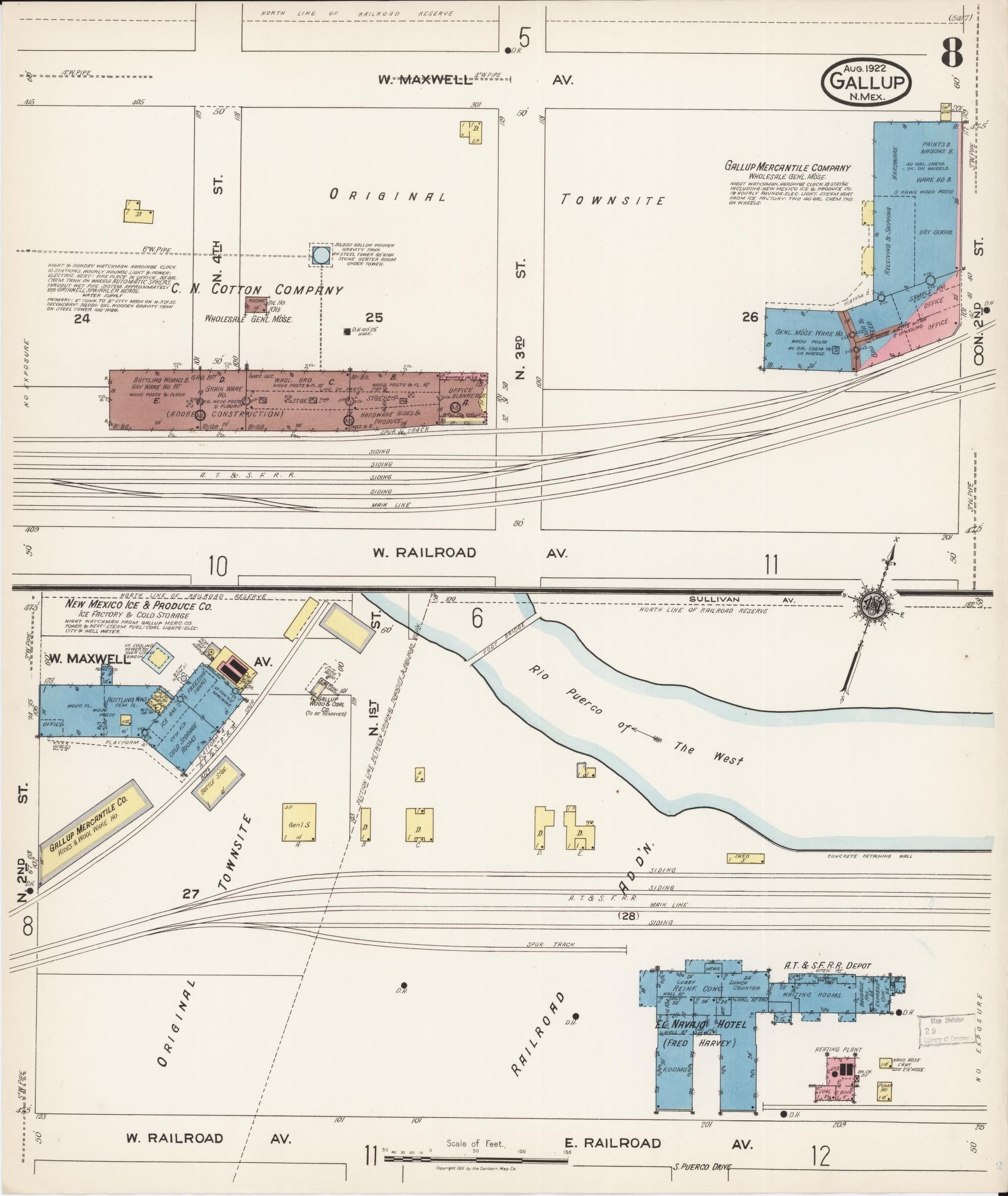 Sanborn Fire Insurance Map from Gallup, Mckinley County, New Mexico (1922), Sheet #0008 - Complete Map Set gallery image, historic Sanborn map, vintage wall art, New Mexico New Mexico