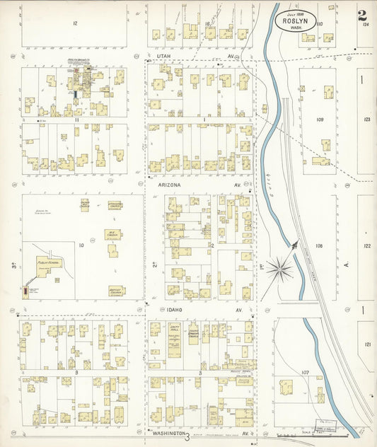 Sanborn Fire Insurance Map from Roslyn, Kittitas County, Washington (1899), Sheet #0002 - Historic Sanborn Fire Insurance Map Print, vintage old map wall art, antique decor, genealogy gift, Washington Washington map