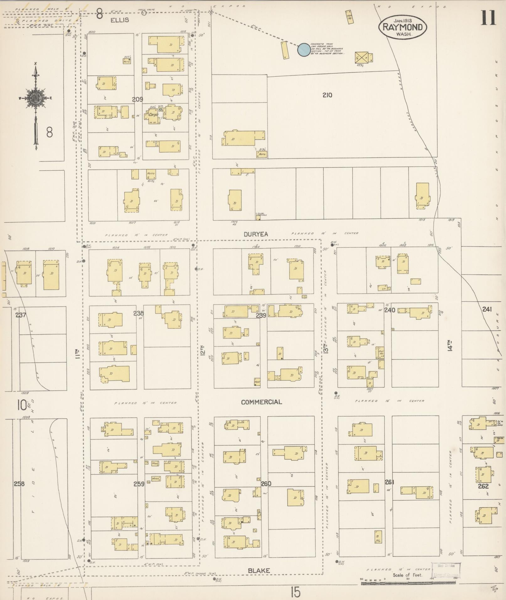 Sanborn Fire Insurance Map from Raymond, Pacific County, Washington (1913), Sheet #0011 - Historic Sanborn Fire Insurance Map Print, vintage old map wall art, antique decor, genealogy gift, Washington Washington map