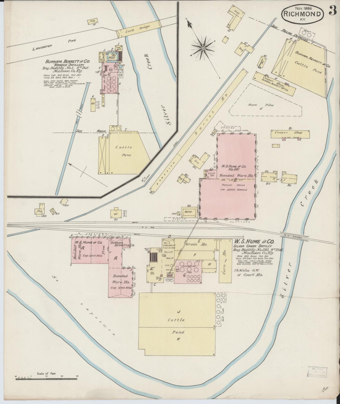 Sanborn Fire Insurance Map from Richmond, Madison County, Kentucky (1886), Sheet #0003 - Historic Sanborn Fire Insurance Map Print, vintage old map wall art, antique decor, genealogy gift, Kentucky Kentucky map