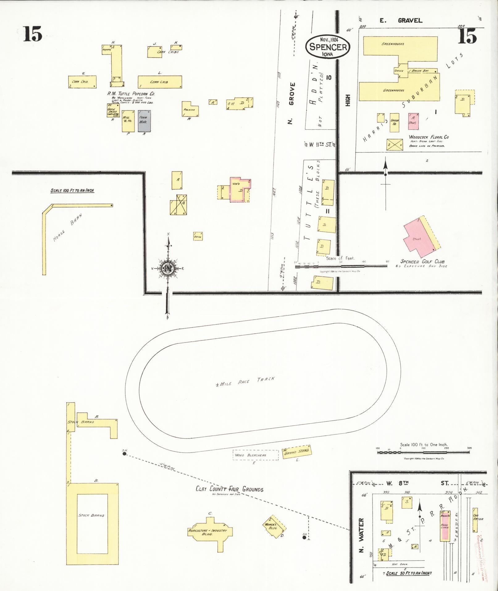 Sanborn Fire Insurance Map from Spencer, Clay County, Iowa (1924), Sheet #0015 - Historic Sanborn Fire Insurance Map Print, vintage old map wall art
