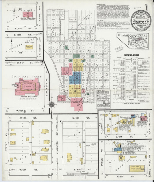 Sanborn Fire Insurance Map from Chandler, Lincoln County, Oklahoma (1920), Sheet #0001 - Complete Map Set gallery image, historic Sanborn map, vintage wall art, Oklahoma Oklahoma