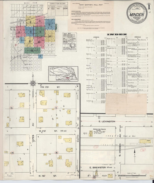 Sanborn Fire Insurance Map from Minden, Kearney County, Nebraska (1937), Sheet #0001 - Historic Sanborn Fire Insurance Map Print, vintage old map wall art, antique decor, genealogy gift, Nebraska Nebraska map