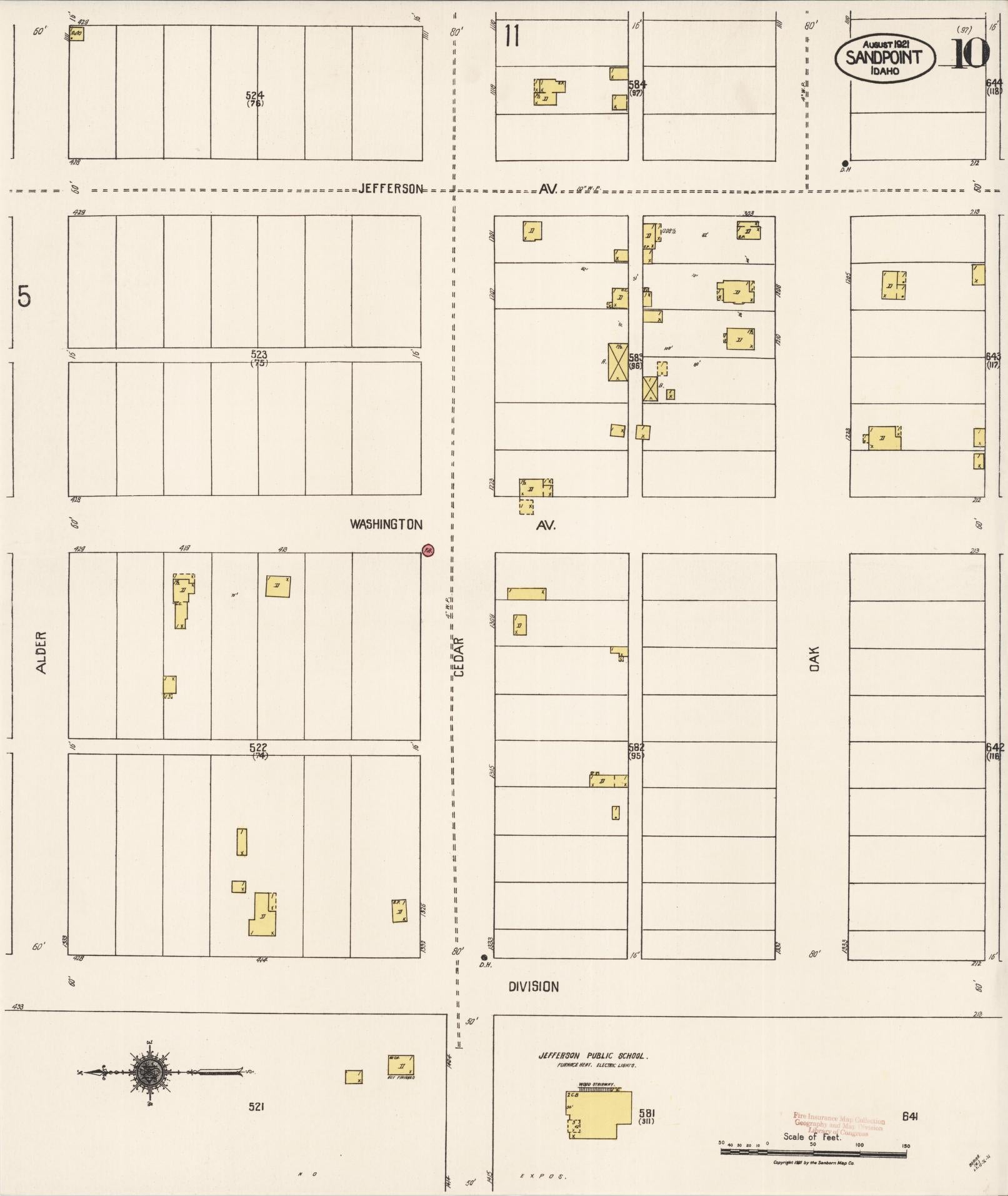 Sanborn Fire Insurance Map from Sandpoint, Bonner County, Idaho (1921), Sheet #0010 - Complete Map Set gallery image, historic Sanborn map, vintage wall art, Idaho Idaho