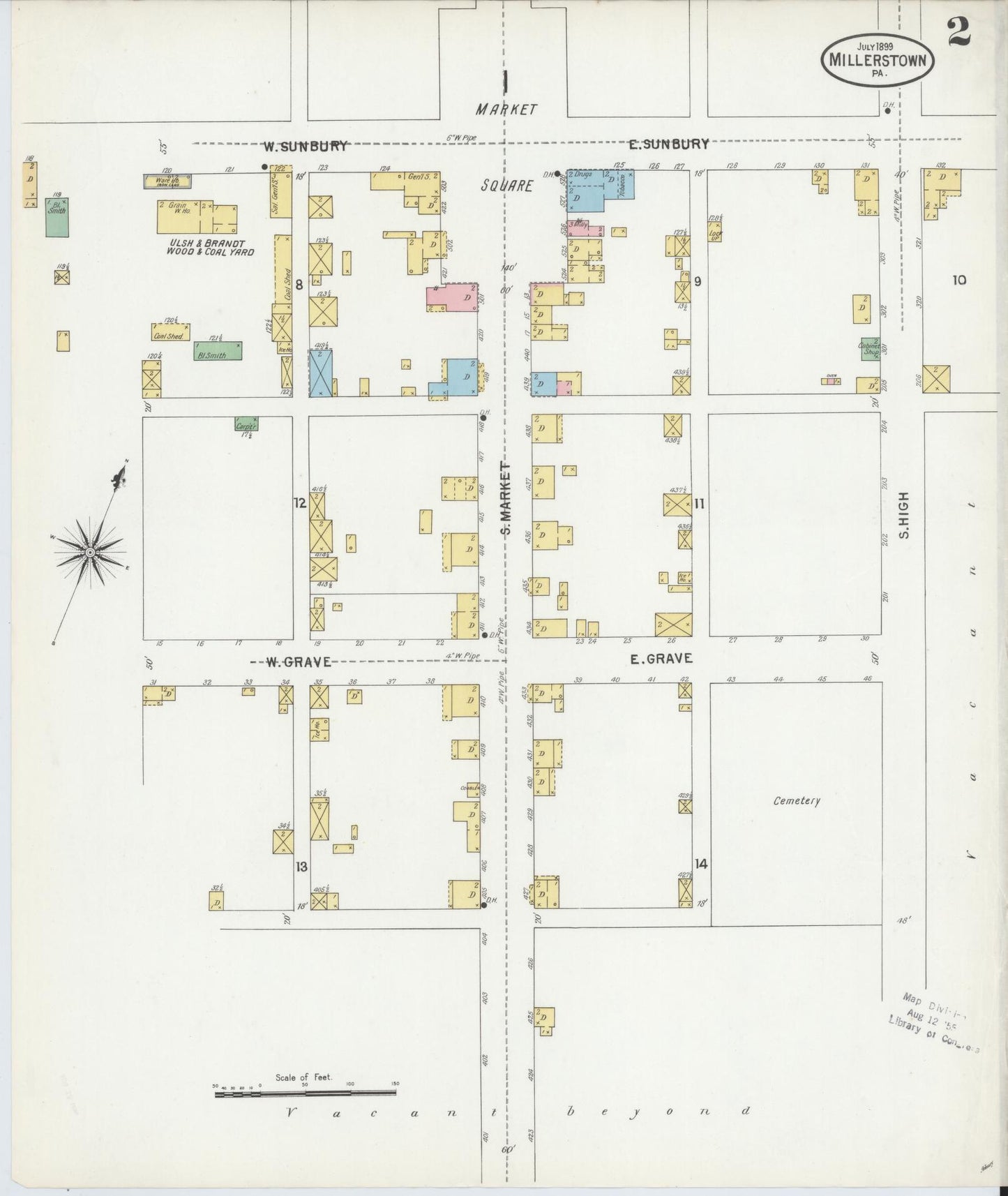 Sanborn Fire Insurance Map from Millerstown, Perry County, Pennsylvania (1899), Sheet #0002 - Historic Sanborn Fire Insurance Map Print, vintage old map wall art, antique decor, genealogy gift, Pennsylvania Pennsylvania map