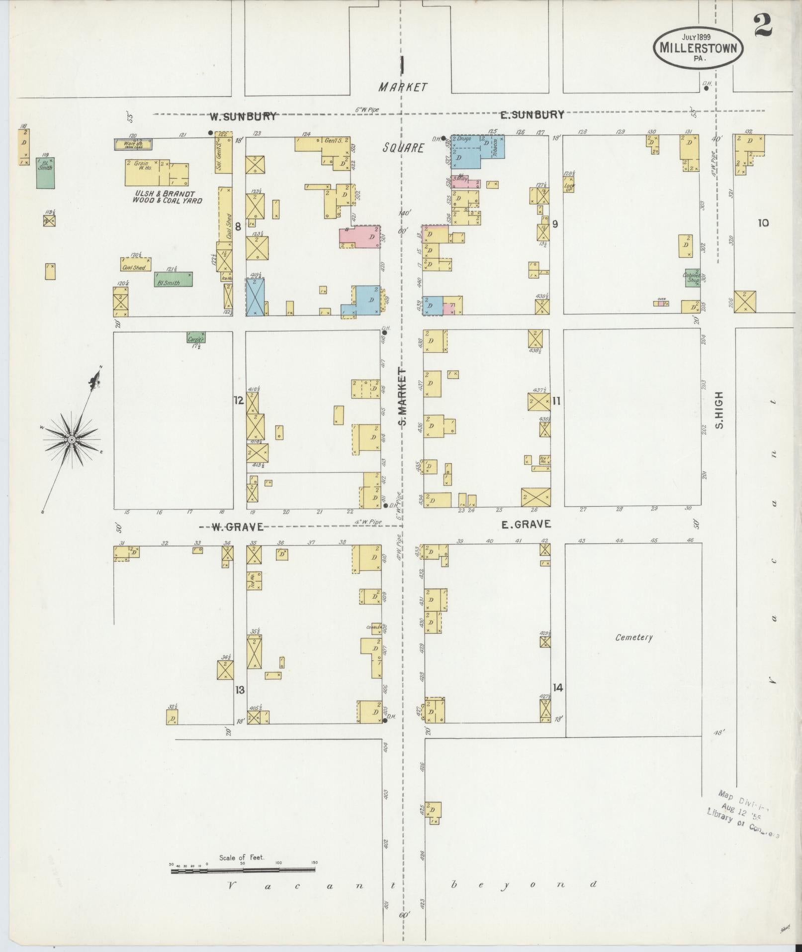 Sanborn Fire Insurance Map from Millerstown, Perry County, Pennsylvania (1899), Sheet #0002 - Historic Sanborn Fire Insurance Map Print, vintage old map wall art, antique decor, genealogy gift, Pennsylvania Pennsylvania map
