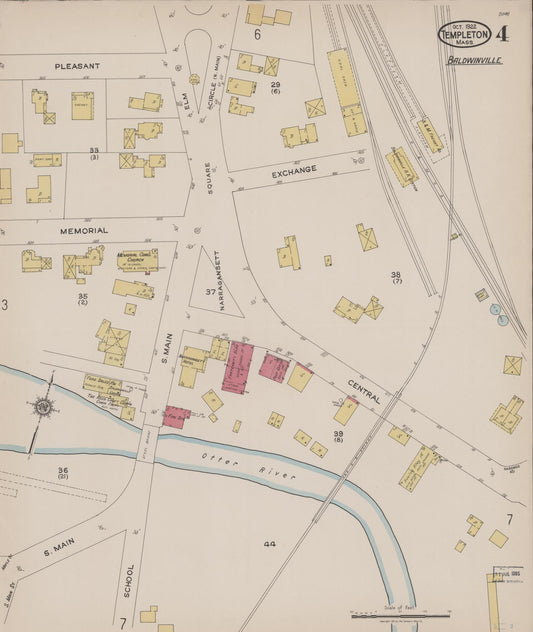 Sanborn Fire Insurance Map from Templeton, Worcester County, Massachusetts (1922), Sheet #0004 - Historic Sanborn Fire Insurance Map Print, vintage old map wall art, antique decor, genealogy gift, Massachusetts Massachusetts map