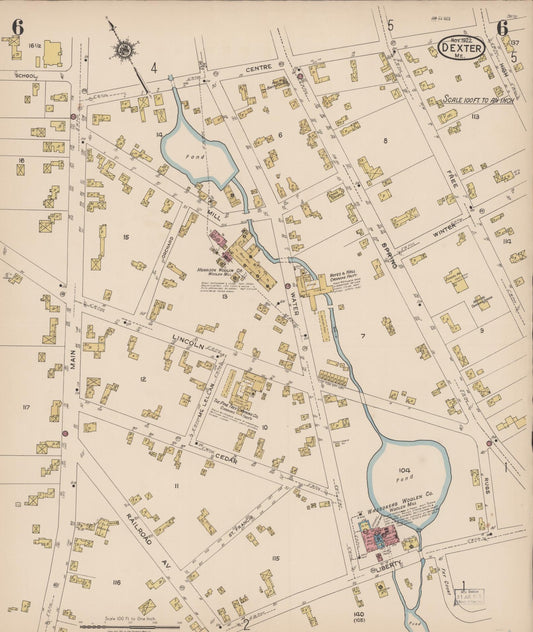 Sanborn Fire Insurance Map from Dexter, Penobscot County, Maine (1922), Sheet #0006 - Historic Sanborn Fire Insurance Map Print, vintage old map wall art, antique decor, genealogy gift, Maine Maine map