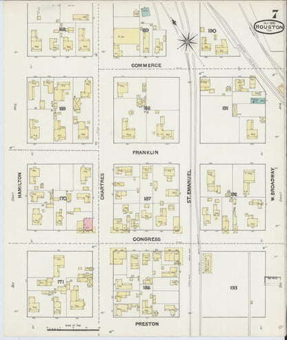 Sanborn Fire Insurance Map from Houston, Harris County, Texas (1890), Sheet #0007 - Complete Map Set gallery image, historic Sanborn map, vintage wall art, Texas Texas
