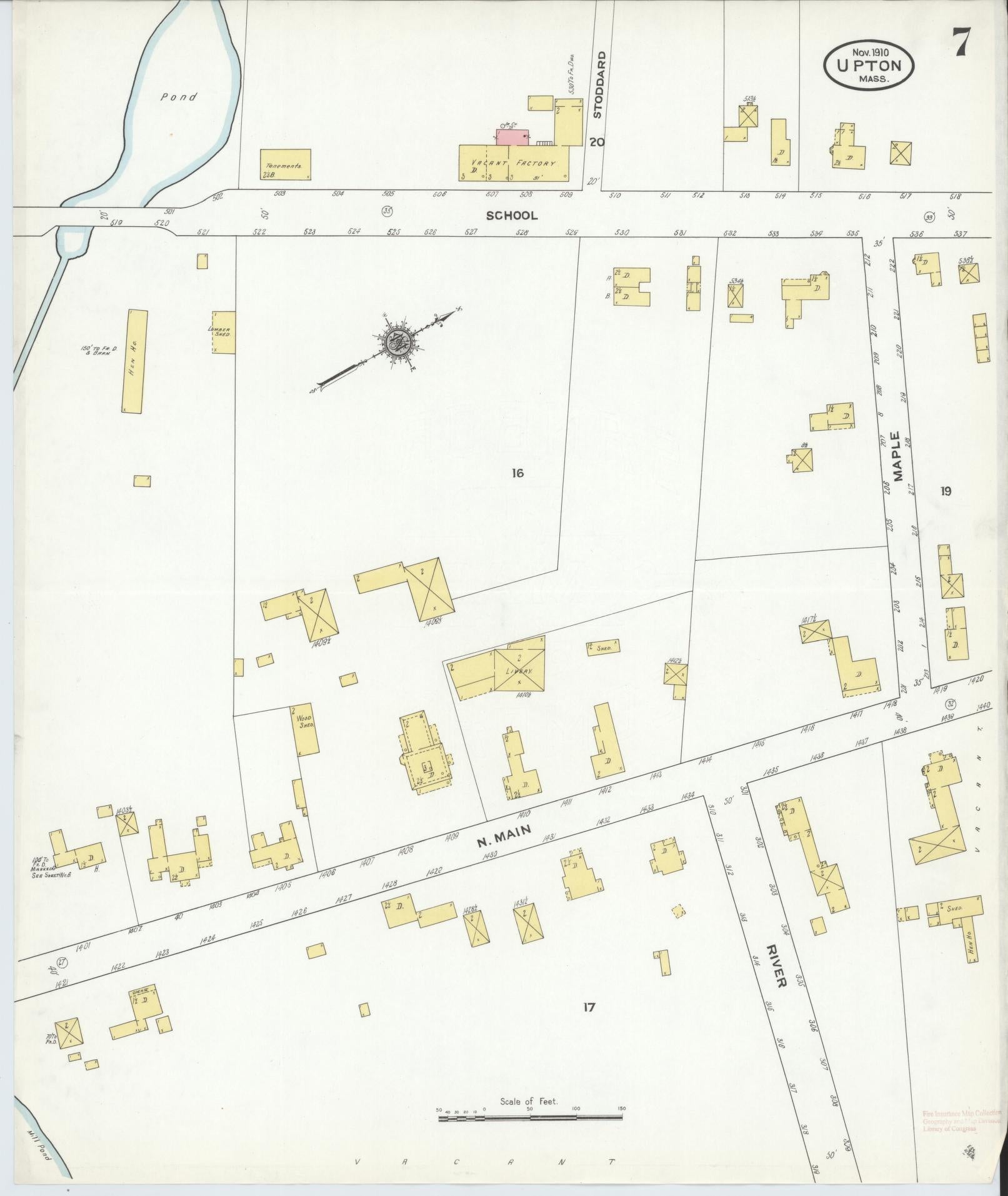 Sanborn Fire Insurance Map from Upton, Worcester County, Massachusetts (1910), Sheet #0007 - Historic Sanborn Fire Insurance Map Print, vintage old map wall art, antique decor, genealogy gift, Massachusetts Massachusetts map