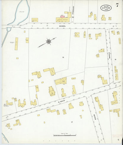 Sanborn Fire Insurance Map from Upton, Worcester County, Massachusetts (1910), Sheet #0007 - Historic Sanborn Fire Insurance Map Print, vintage old map wall art, antique decor, genealogy gift, Massachusetts Massachusetts map