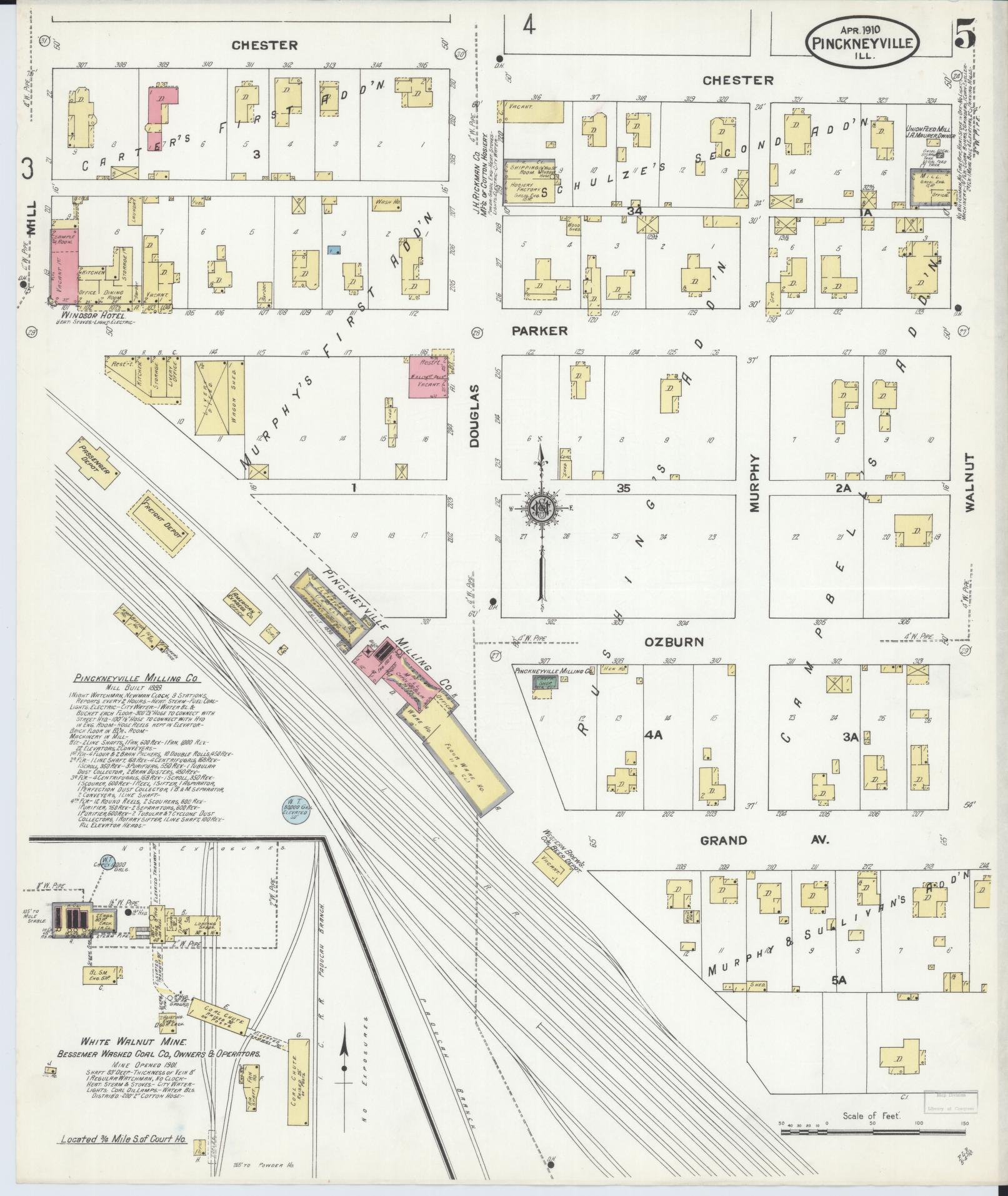 Sanborn Fire Insurance Map from Pinckneyville, Perry County, Illinois (1910), Sheet #0005 - Complete Map Set gallery image, historic Sanborn map, vintage wall art, Illinois Illinois