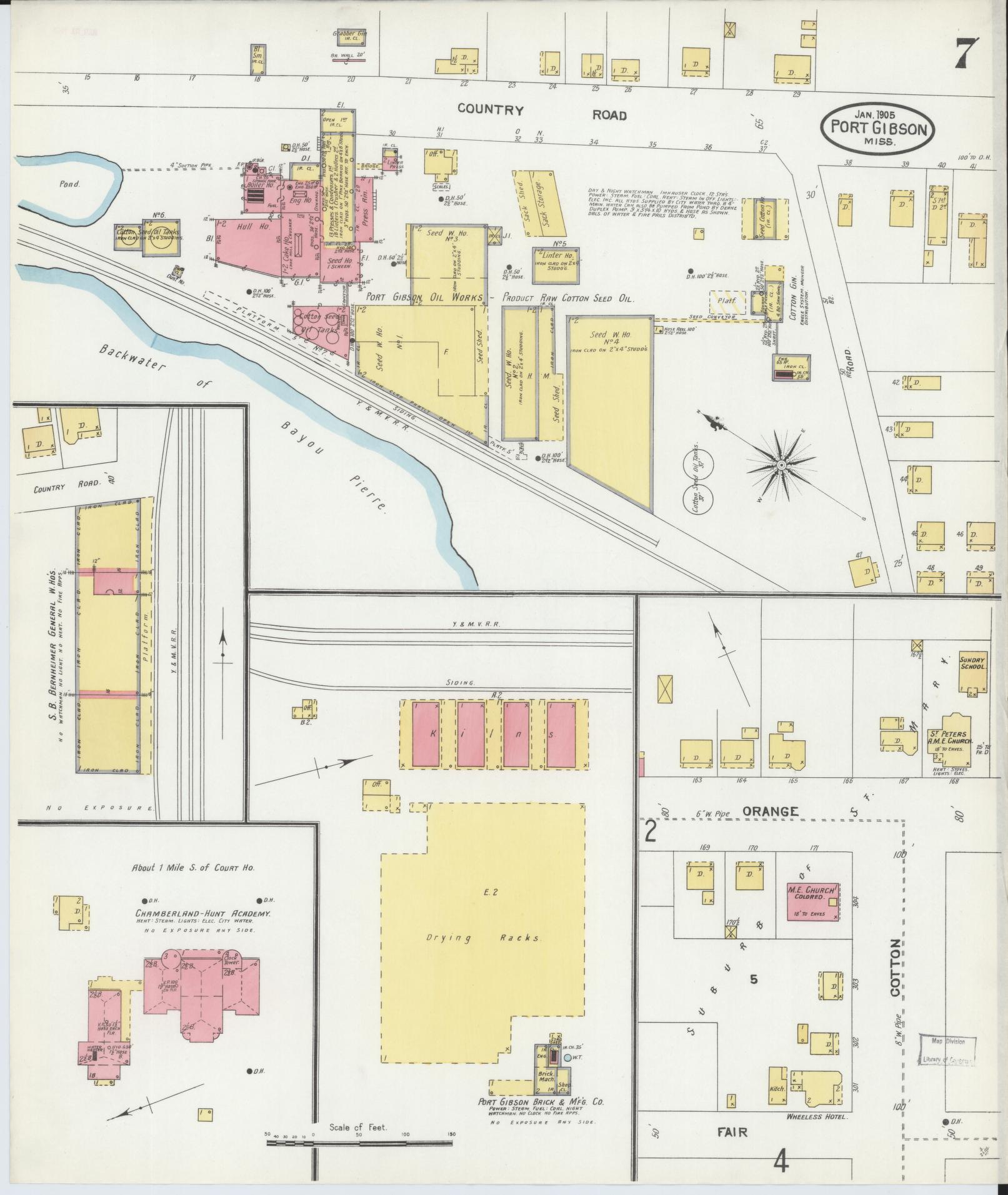 Sanborn Fire Insurance Map from Port Gibson, Claiborne County, Mississippi (1905), Sheet #0007 - Complete Map Set gallery image, historic Sanborn map, vintage wall art, Mississippi Mississippi