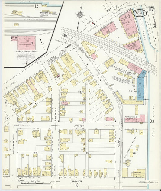 Sanborn Fire Insurance Map from Rome, Oneida County, New York (1914), Sheet #0017 - Historic Sanborn Fire Insurance Map Print, vintage old map wall art, antique decor, genealogy gift, New York New York map