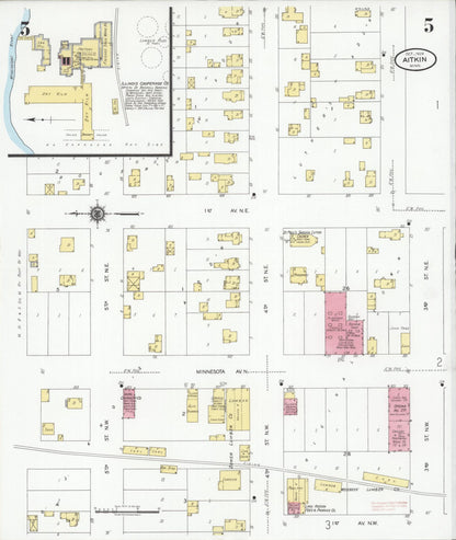 Sanborn Fire Insurance Map from Aitkin, Aitkin County, Minnesota (1929), Sheet #0005 - Historic Sanborn Fire Insurance Map Print, vintage old map wall art, antique decor, genealogy gift, Minnesota Minnesota map