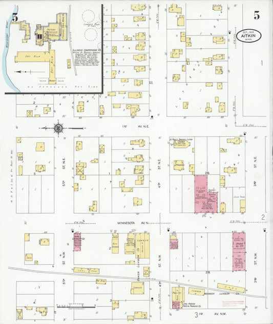 Sanborn Fire Insurance Map from Aitkin, Aitkin County, Minnesota (1929), Sheet #0005 - Historic Sanborn Fire Insurance Map Print, vintage old map wall art, antique decor, genealogy gift, Minnesota Minnesota map