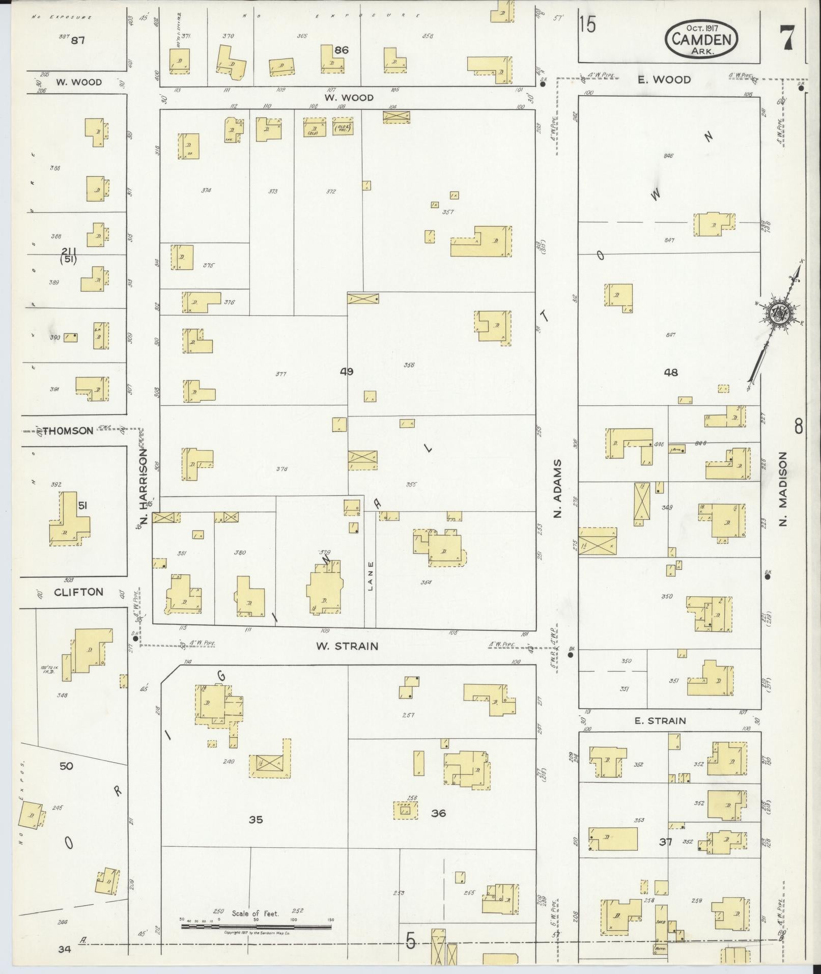 Sanborn Fire Insurance Map from Camden, Ouachita County, Arkansas (1917), Sheet #0007 - Complete Map Set gallery image, historic Sanborn map, vintage wall art, Arkansas Arkansas