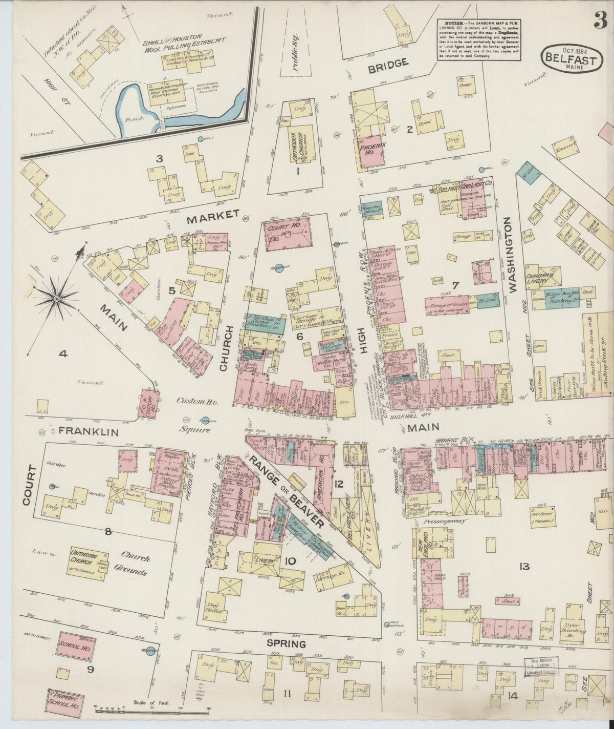 Sanborn Fire Insurance Map from Belfast, Waldo County, Maine (1884), Sheet #0003 - Complete Map Set gallery image, historic Sanborn map, vintage wall art, Maine Maine