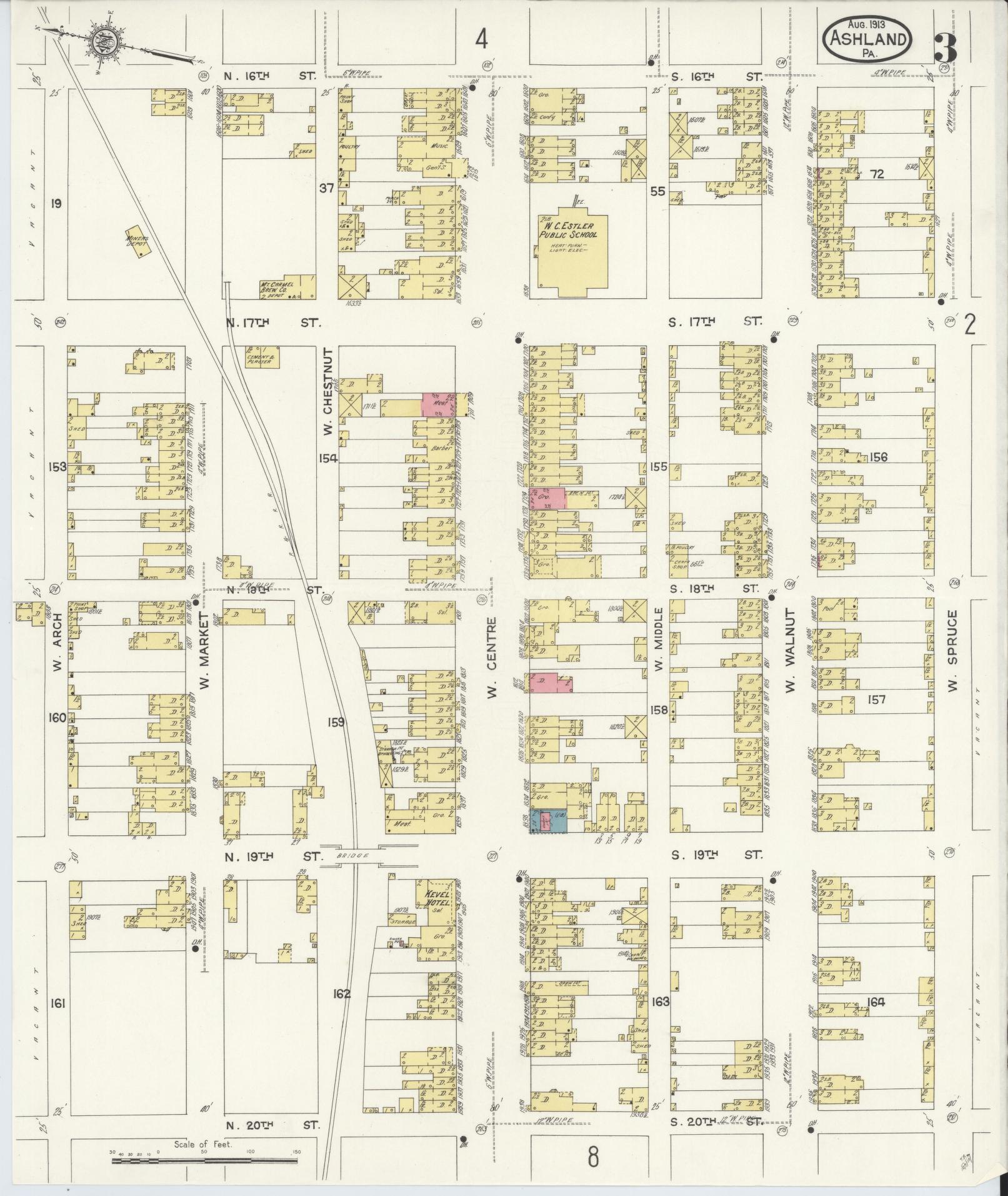 Sanborn Fire Insurance Map from Ashland, Schuylkill County, Pennsylvania (1913), Sheet #0003 - Historic Sanborn Fire Insurance Map Print, vintage old map wall art, antique decor, genealogy gift, Pennsylvania Pennsylvania map