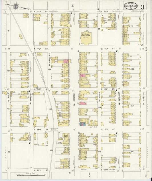 Sanborn Fire Insurance Map from Ashland, Schuylkill County, Pennsylvania (1913), Sheet #0003 - Historic Sanborn Fire Insurance Map Print, vintage old map wall art, antique decor, genealogy gift, Pennsylvania Pennsylvania map