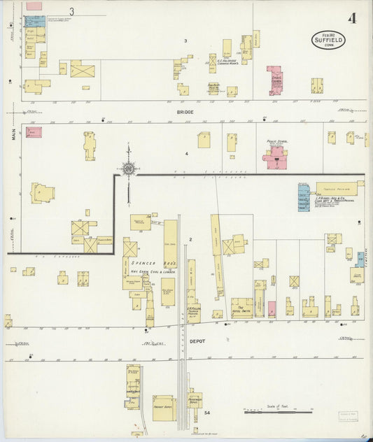 Sanborn Fire Insurance Map from Suffield, Hartford County, Connecticut (1912), Sheet #0004 - Historic Sanborn Fire Insurance Map Print, vintage old map wall art, antique decor, genealogy gift, Connecticut Connecticut map