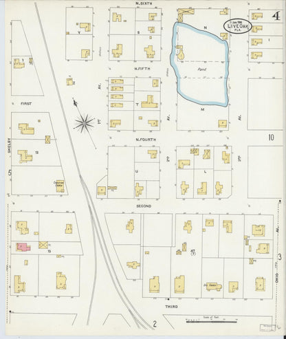 Sanborn Fire Insurance Map from Live Oak, Suwanee County, Florida (1906), Sheet #0004 - Historic Sanborn Fire Insurance Map Print, vintage old map wall art, antique decor, genealogy gift, Florida Florida map