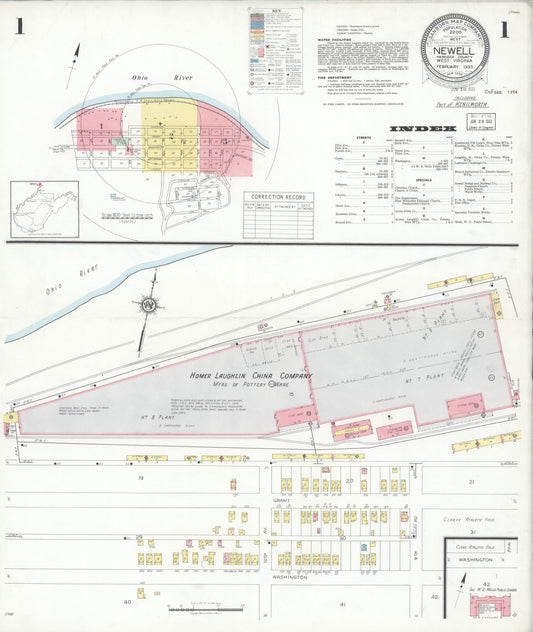 Sanborn Fire Insurance Map from Newell, Hancock County, West Virginia (1933), Sheet #0001 - Historic Sanborn Fire Insurance Map Print, vintage old map wall art, antique decor, genealogy gift, West Virginia West Virginia map