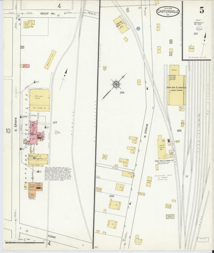 Sanborn Fire Insurance Map from Cartersville, Bartow County, Georgia (1916), Sheet #0005 - Complete Map Set gallery image, historic Sanborn map, vintage wall art, Georgia Georgia