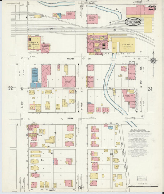 Sanborn Fire Insurance Map from Atchison, Atchison County, Kansas (1916), Sheet #0023 - Historic Sanborn Fire Insurance Map Print, vintage old map wall art, antique decor, genealogy gift, Kansas Kansas map