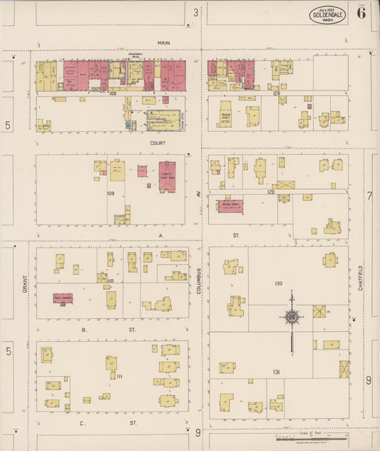 Sanborn Fire Insurance Map from Goldendale, Klickitat County, Washington (1922), Sheet #0006 - Historic Sanborn Fire Insurance Map Print, vintage old map wall art, antique decor, genealogy gift, Washington Washington map