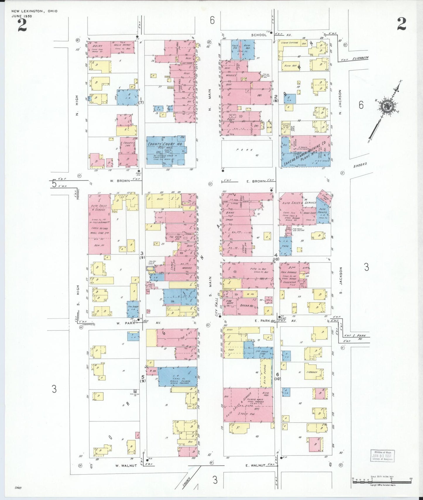 Sanborn Fire Insurance Map from New Lexington, Perry County, Ohio (1950), Sheet #0002 - Complete Map Set gallery image, historic Sanborn map, vintage wall art, Ohio Ohio