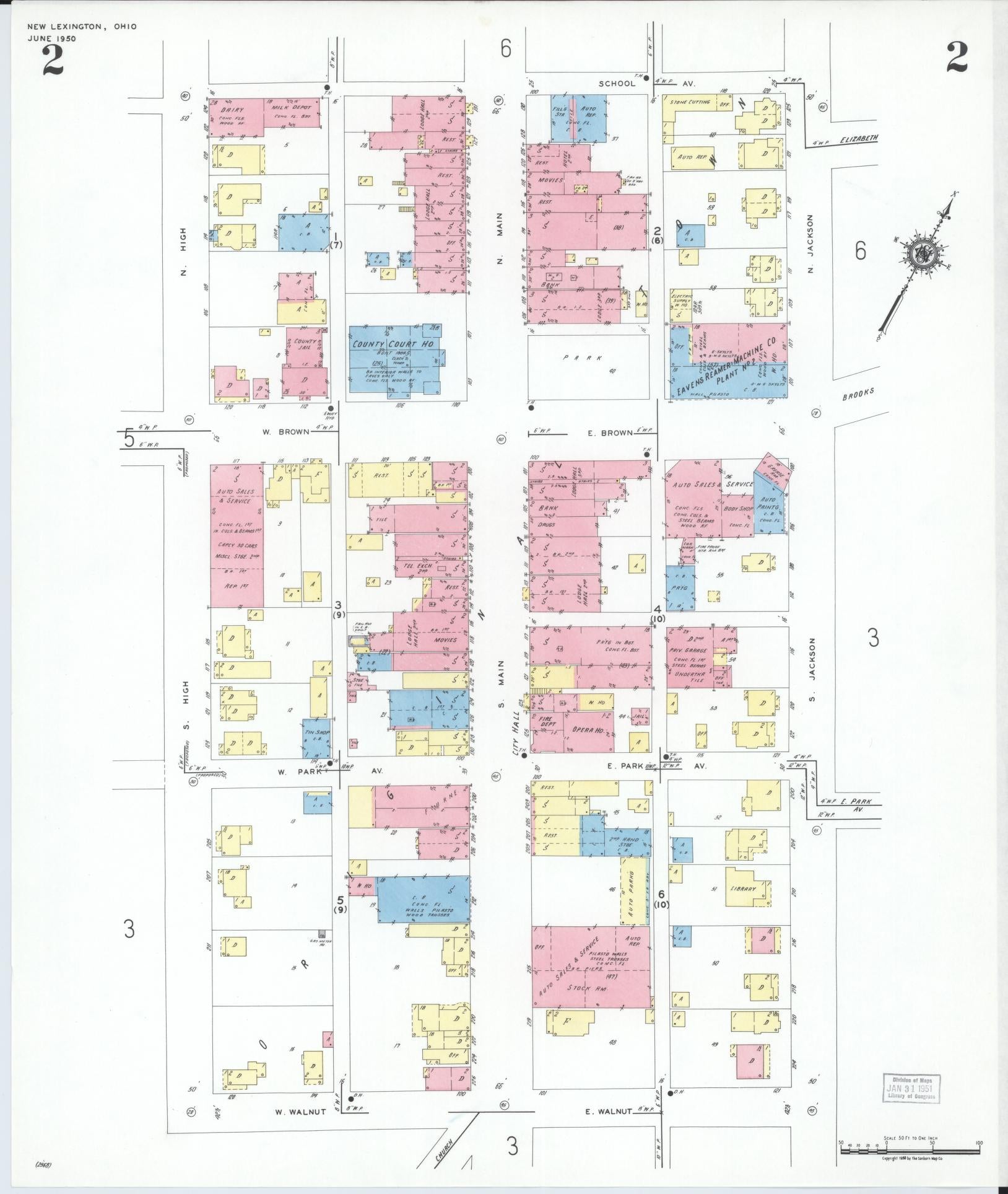 Sanborn Fire Insurance Map from New Lexington, Perry County, Ohio (1950), Sheet #0002 - Complete Map Set gallery image, historic Sanborn map, vintage wall art, Ohio Ohio