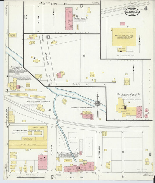 Sanborn Fire Insurance Map from Marysville, Union County, Ohio (1916), Sheet #0004 - Historic Sanborn Fire Insurance Map Print, vintage old map wall art, antique decor, genealogy gift, Ohio Ohio map